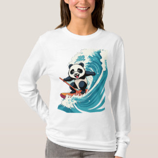 Panda surfen op een golf shirt, Fun Surfen Panda T-shirt
