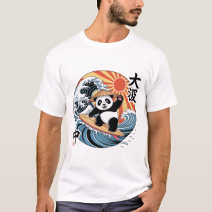 Panda surft op Japanse golf Retro Aziatische oceaa T-shirt