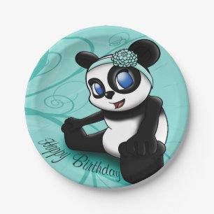 Panda Turquoise Birthday Papieren Bordje