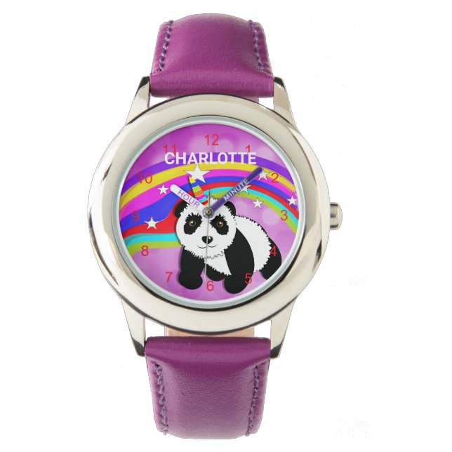Panda Unicorn Rainbow Cute Personalized Watch Horloge (Voorkant)