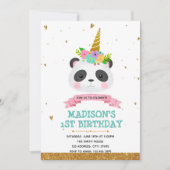 Panda unicorn verjaardagskaartuitnodiging kaart (Voorkant)