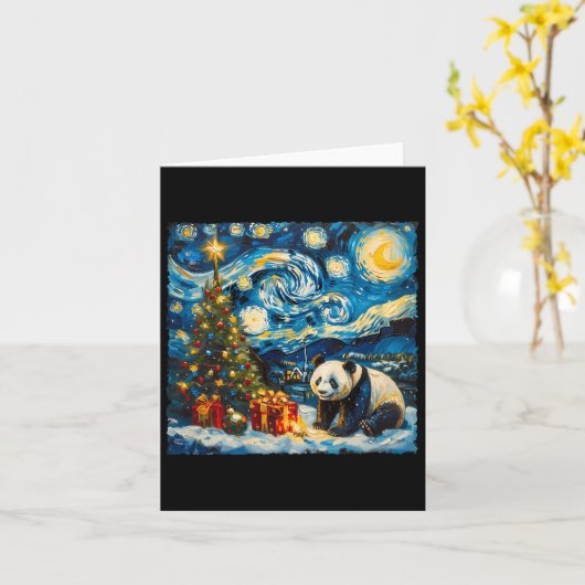 Panda Van Gogh Style Sterrennacht Kerstwinter Kaart (Gele Bloem)