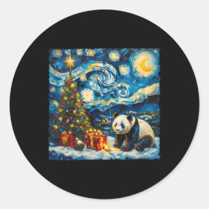 Panda Van Gogh Style Sterrennacht Kerstwinter Ronde Sticker