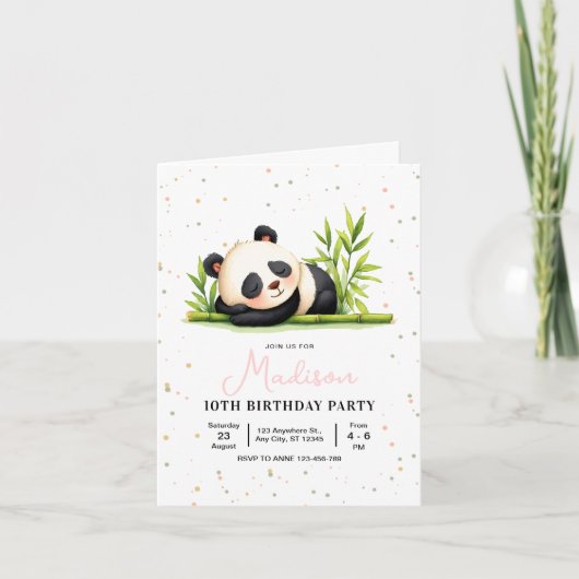 Panda Verjaardag Uitnodiging, Panda Meisjes Verjaa (Voorkant)