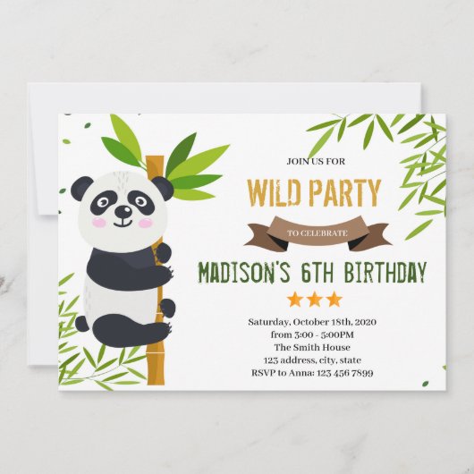 Panda verjaardagsfeest thema uitnodiging (Voorkant)