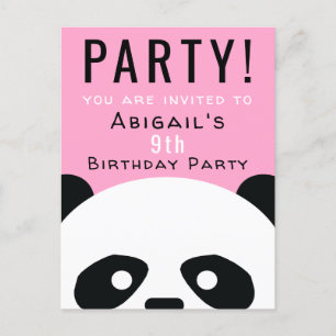Panda Verjaardagsfeestje Kinder Roze Kawaii Uitnodiging Briefkaart