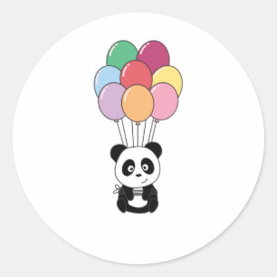 Panda vliegt op met kleurrijke ballonnen ronde sticker