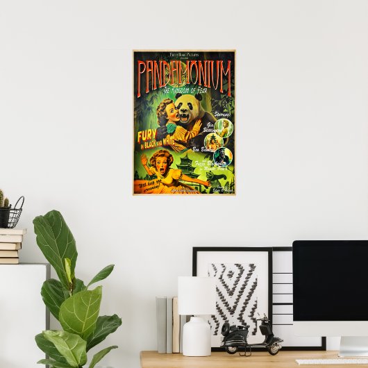 Pandamonium Funny Panda rétro horreur poster (Bureau à domicile)