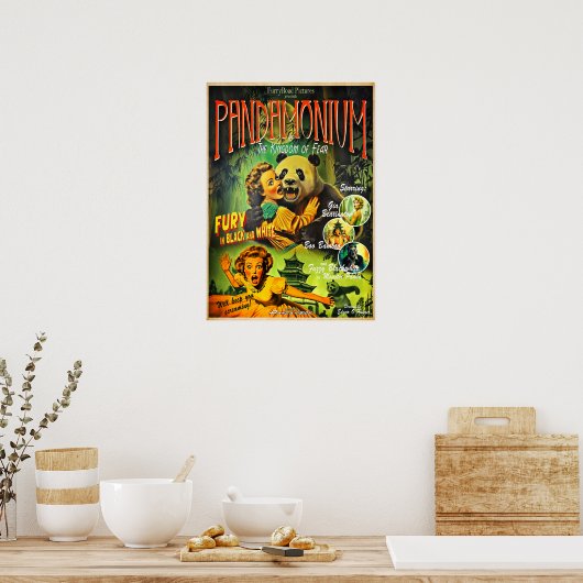 Pandamonium Funny Panda rétro horreur poster (Cuisine)