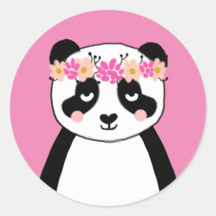 Pandanduidstickers - roze bloemen ronde sticker
