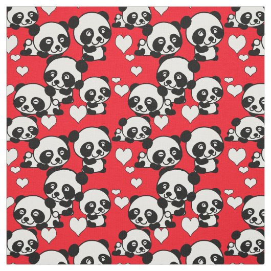 Pandas et coeurs Tissu de la Saint-Valentin (Échantillon)