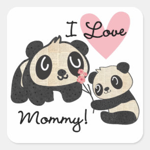 Panda's I de Mama van de Liefde Vierkante Sticker