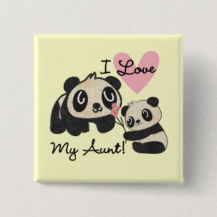 Panda's I houden van Mijn Tante Vierkante Button 5,1 Cm