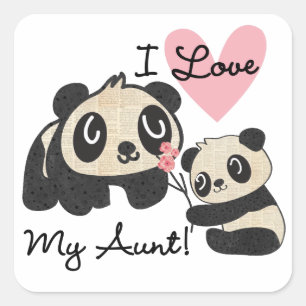 Panda's I houden van Mijn Tante Vierkante Sticker