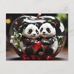 Panda's in een glazen hart feestdagenkaart