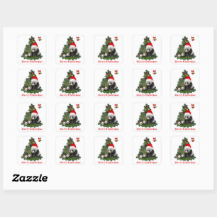 Panda's kerst vieren vierkante sticker