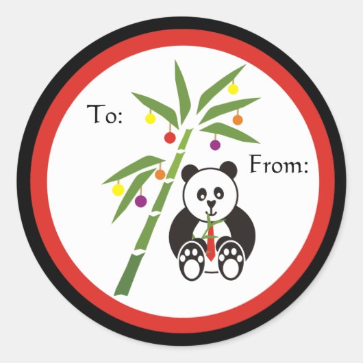 Panda's kerstmaaltijd! ronde sticker (Voorkant)
