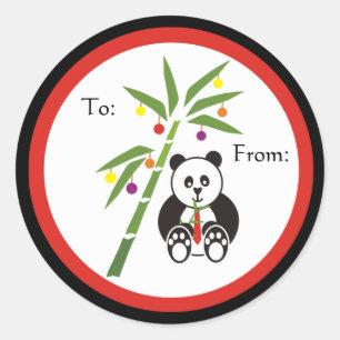 Panda's kerstmaaltijd! ronde sticker