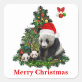Panda's kerstmis vieren vierkante sticker (Voorkant)