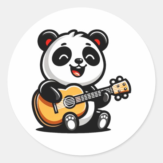 Panda's Melodische Serenade - Akoestische Gitaarku Ronde Sticker (Voorkant)