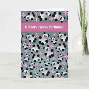 Pandas mignons et fleurs Carte d'anniversaire