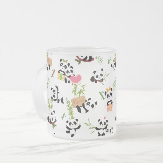 Panda's patroon matglas koffiemok (Voorkant links)