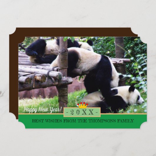 Panda's Playing & Happy New Year ! Carte /Chine (Devant / Derrière)