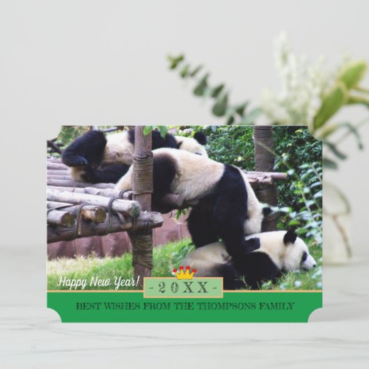 Panda's Playing & Happy New Year ! Carte /Chine (Debout devant)