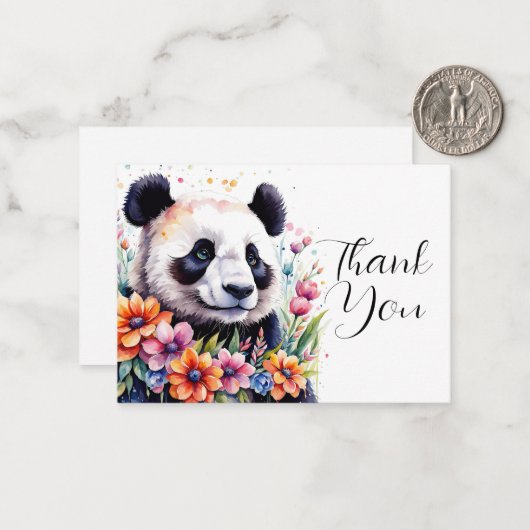 Panda's te midden van bloeiende bloemen dank u notitiekaartje (Voorkant / Achterkant in situ)