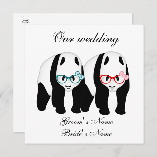 Panda's trouwbril op uitnodiging (Voorkant / Achterkant)