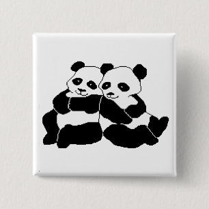 Pandas Vierkante Button 5,1 Cm