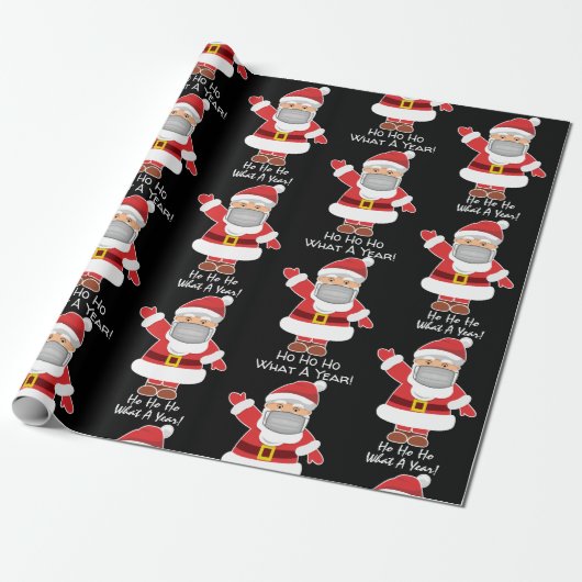Pandemische Kerstman met Personalization Black Cadeaupapier (Uitgerold)