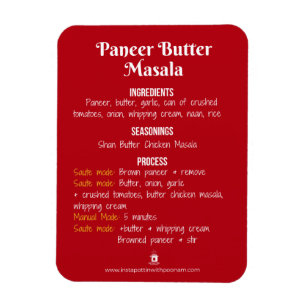 Paneer Butter Masala Recipe Magnet voor Instant Po Magneet