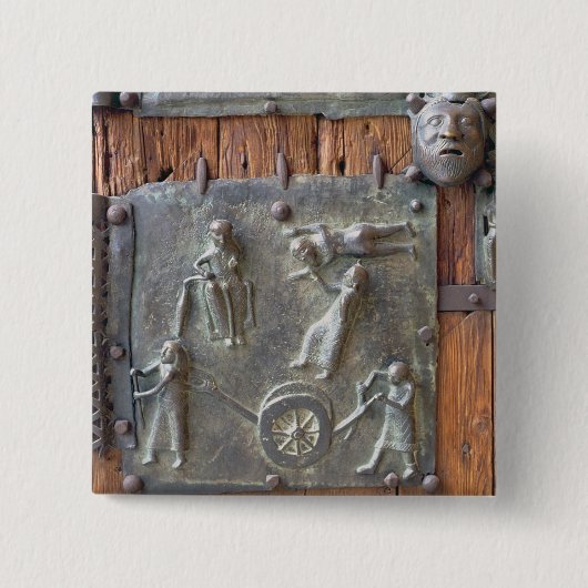 Panel van de linkerdeur, 12e eeuw (bronz) vierkante button 5,1 cm (Voorkant)