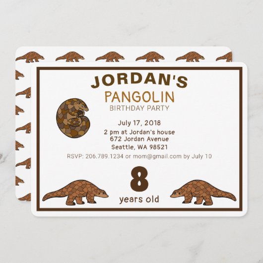 Pangolin Birthday Uitnodiging (Voorkant / Achterkant)