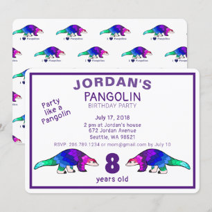 Pangolin coloré Invitation d'anniversaire