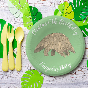 Pangolin Feest Kids 6de Verjaardag Groen Naam Toev Papieren Kommen