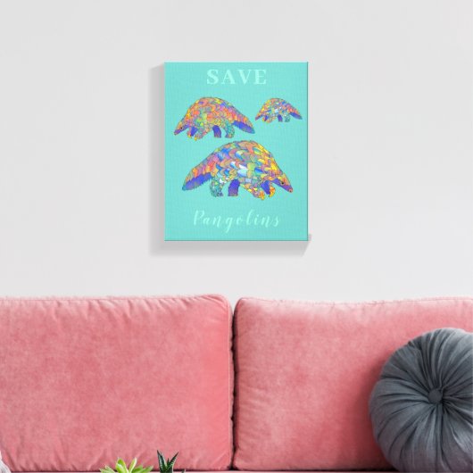 Pangolins slogan blauwgroen opslaan canvas afdruk (Insitu (Woonkamer))