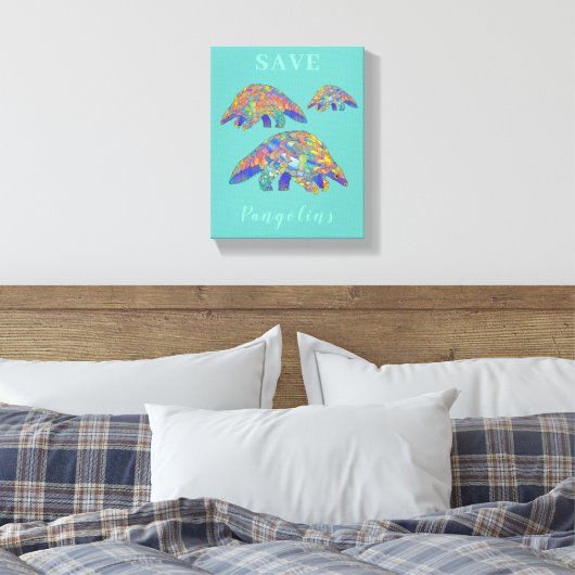 Pangolins slogan blauwgroen opslaan canvas afdruk (Insitu (Slaapkamer))
