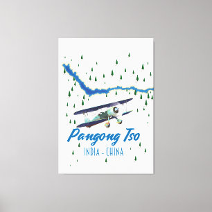 Pangong Tso India China kaartposter. Canvas Afdruk