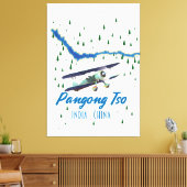 Pangong Tso India China map poster. Canvas Afdruk (Insitu (Woonkamer))