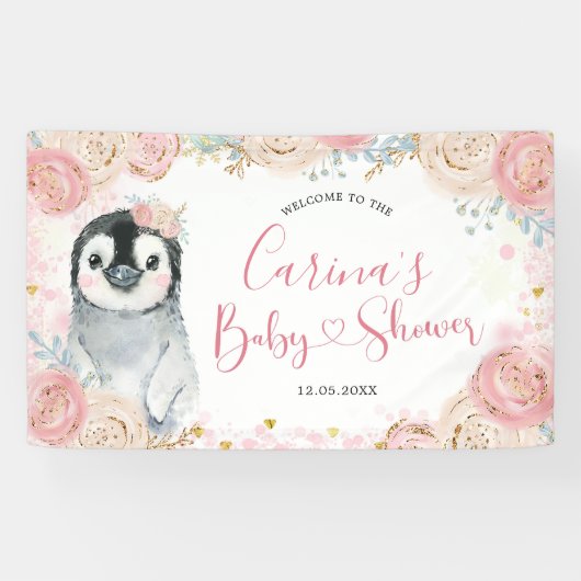 Panguin hiver Flocon de neige gros signe bannière (Horizontal)