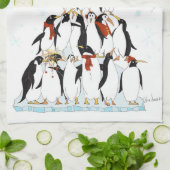 Panguins kerstboom Comic Illustratie Theedoek (Gevouwen)