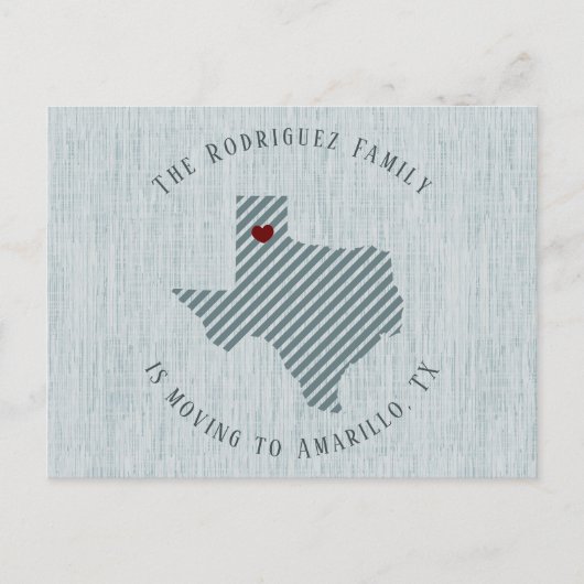 Panhandle Blue Linen Heart Texas Moving Aankondigingskaart (Voorkant)