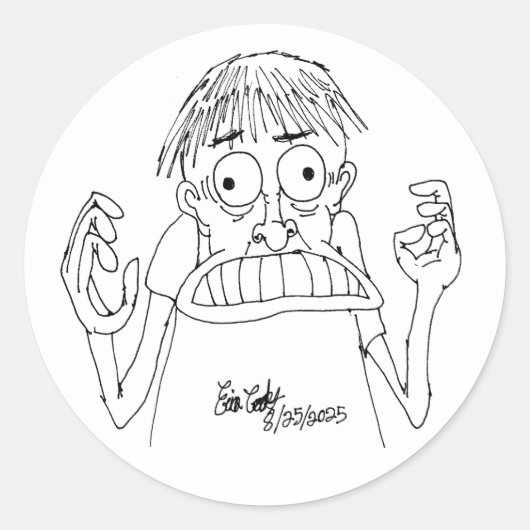 panicky cartoon character ronde sticker (Voorkant)