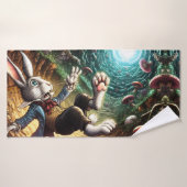 Paniekerig konijn dat in het konijnenhol valt badhanddoek (Badhanddoek)