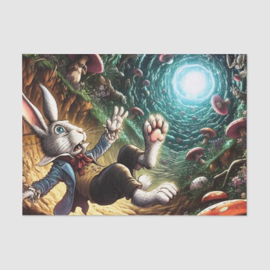 Paniekerig konijn dat in het konijnenhol valt tissuepapier (Voorkant)