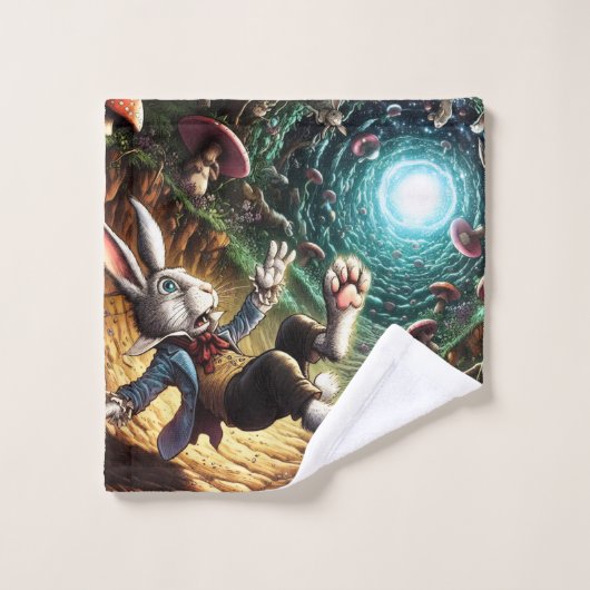 Paniekerig konijn dat in het konijnenhol valt washandje (Wasdoekje)