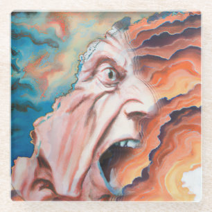 Paniekgolven olieverfschilderij glazen onderzetter