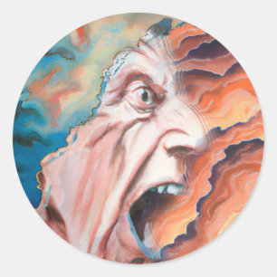 Paniekgolven olieverfschilderij ronde sticker